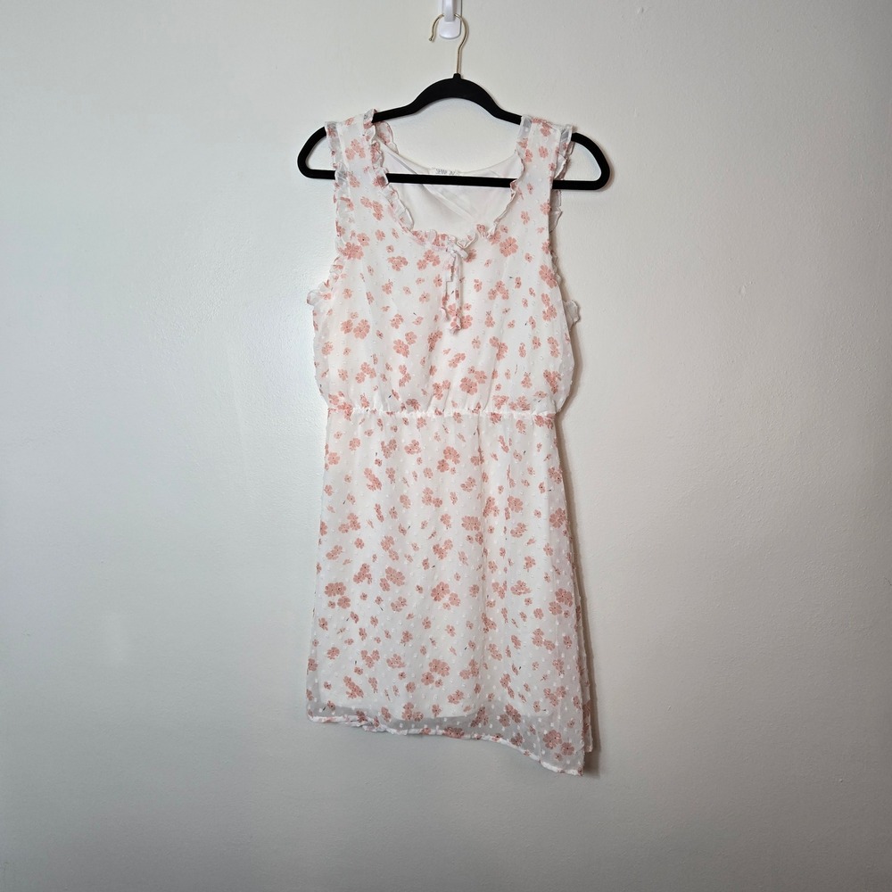 Sienna Sky Womens Floral Clip Dot Asymmetrical Hem Mini Dress White Peach Medium